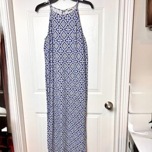 Boden Blue and White Patterned Midi Dress